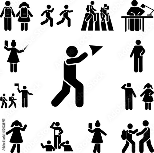 Boy class play student pictogram icon in a collection with other items