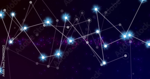 Image of network of connections with glowing spots on black background