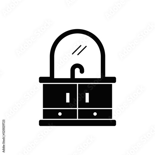 Bathroom faucet, washstand icon in black flat glyph, filled style isolated on white background