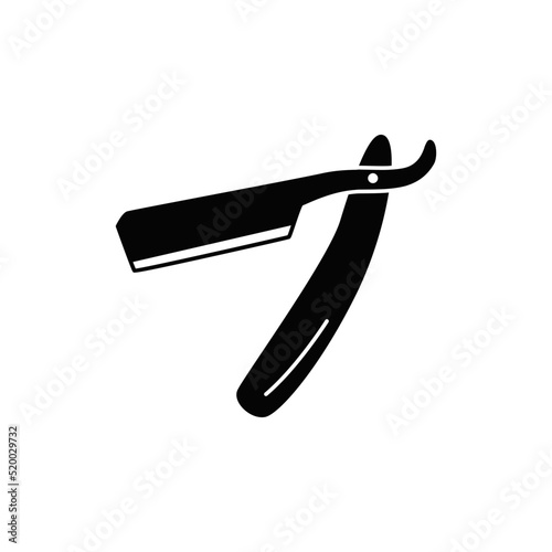 straight shaving razor icon in black flat glyph, filled style isolated on white background
