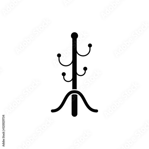 Coat rack stand icon in black flat glyph, filled style isolated on white background