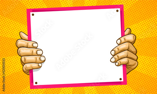 Hand hold on a paper cartoon comic background