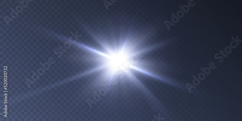 Bright light effect with rays and highlights for vector illustration.