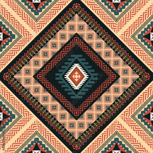 Carpet pattern. Seamless geometry. Western handmade saddle blanket rug pattern, Aztec,