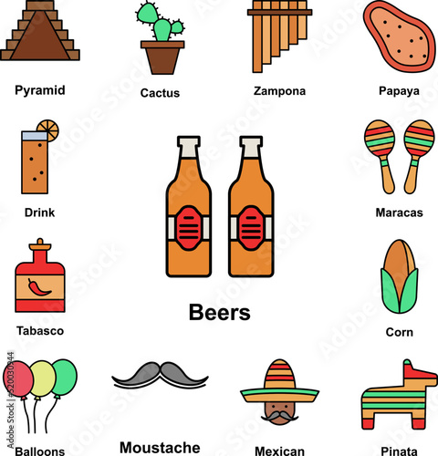 Beers, alcohol icon in a collection with other items