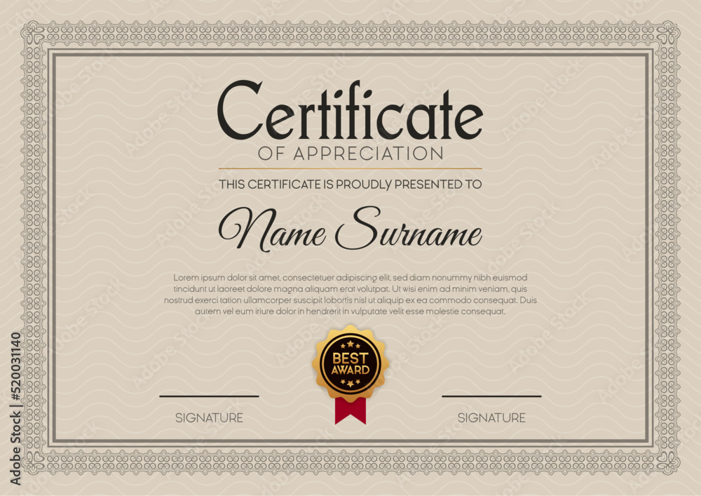 MODERN certificate of appreciation border template with luxury badges ...