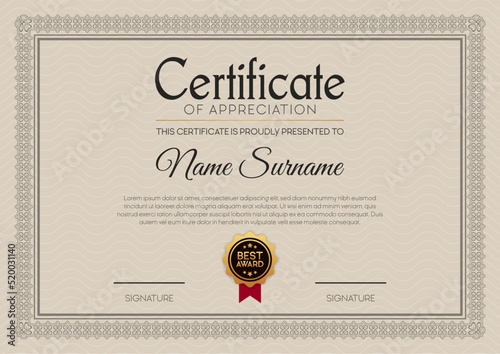 MODERN certificate of appreciation border template with luxury badges