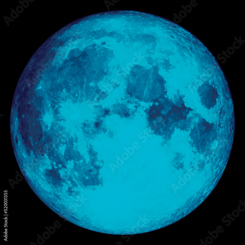 Blue Moon Illustration: Full Moon Isolated on Black Background