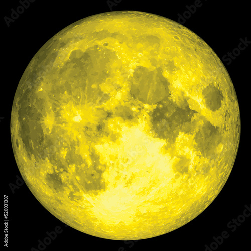 Full moon vector illustration isolated on black background. Yellow realistic fantasy moon. Twenty five colors.