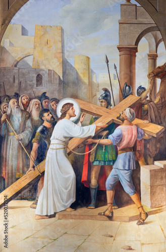 VALENCIA, SPAIN - FEBRUAR 17, 2022: The painting Jesus takes up his Cross as ...