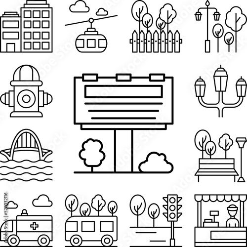 Billboard, advertising icon in a collection with other items