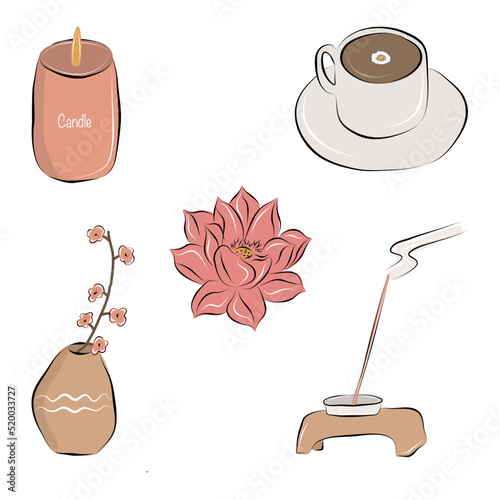 art, asanas, awareness, background, blocks, candles, care, chamomile, collection, colored, cup, decoration, decorative, design, doodle, drawing, element, energy, exercise, flat, graphic, gym, happines