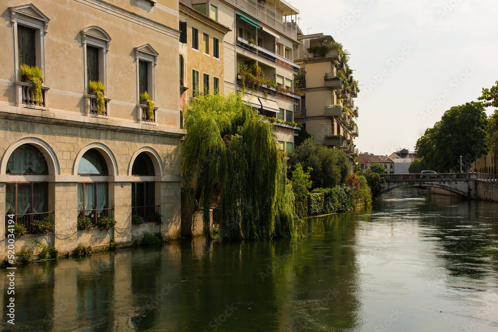 The Sile River as it flows through the historic centre of Treviso in Veneto, north east Italy