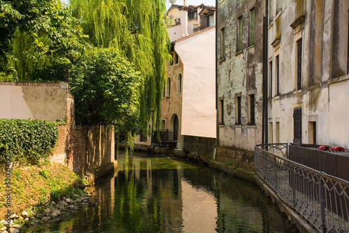 The Roggia Siletto river as it flows through the historic centre of Treviso in Veneto, north east Italy 