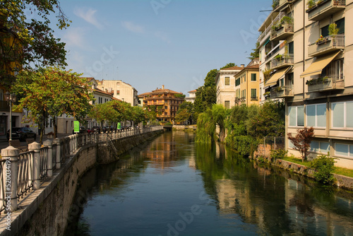 The Sile River as it flows through the historic centre of Treviso in Veneto, north east Italy. View from the Via San Margherita bridge 