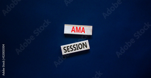 AMA ask me anything session symbol. Concept words AMA ask me anything session on wooden blocks on a beautiful black background. Business and AMA ask me anything session concept. Copy space.