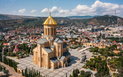 Aerial view of Holy Trinity Cathedral in Tbilisi