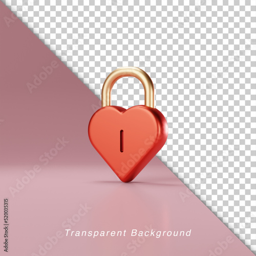 3D Illustration Padlock love shape for valentine