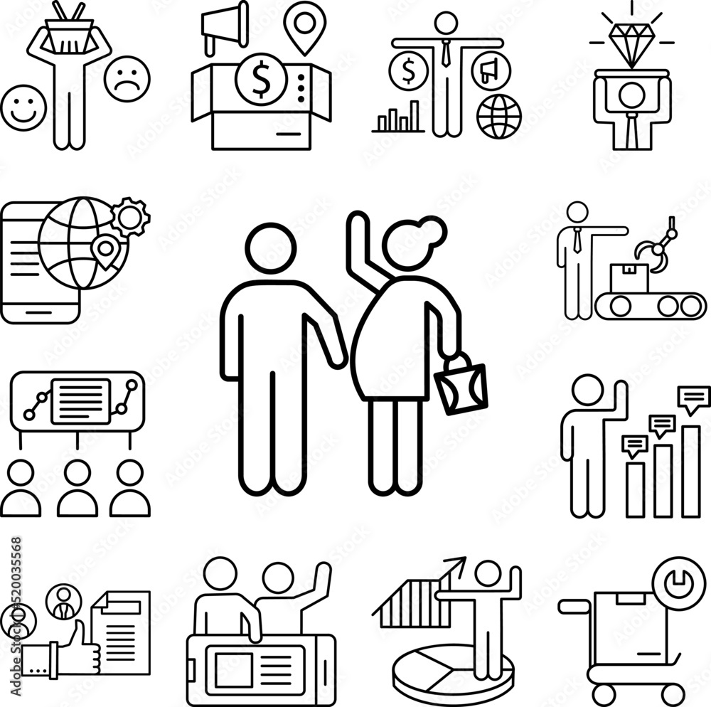 Customer pregnant man satisfaction icon in a collection with other items