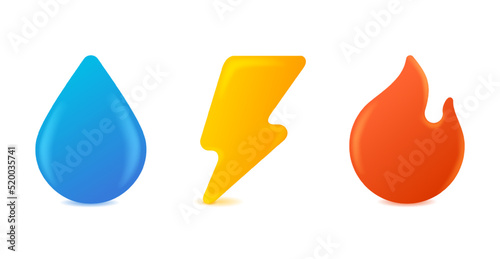 3D icons - Electricity, Gasification, Water supply