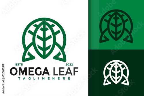 Omega Leaf Logo Design, brand identity logos vector, modern logo, Logo Designs Vector Illustration Template