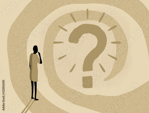 Person looking at big question mark