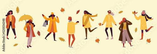 Vector illustration in flat design of autumn season background with people outdoor