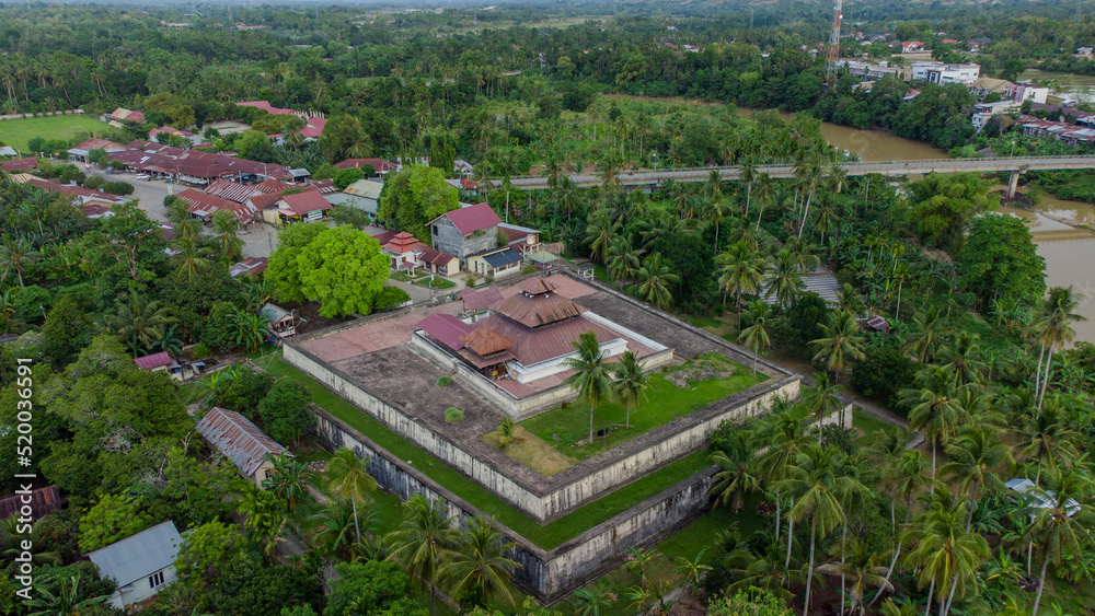 Aerial view of the old Indrapuri Mosque, Aceh, Indonesia.