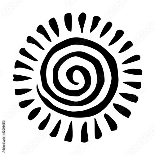 Hand drawn Sun painted with ink brush