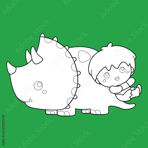 Dinosaur and Cave Man Digital Stamp