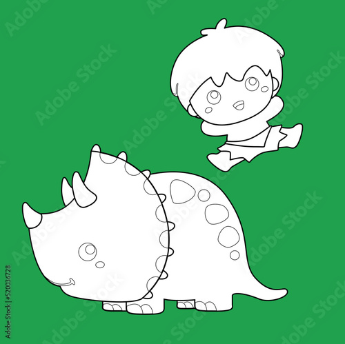 Dinosaur and Cave Man Digital Stamp