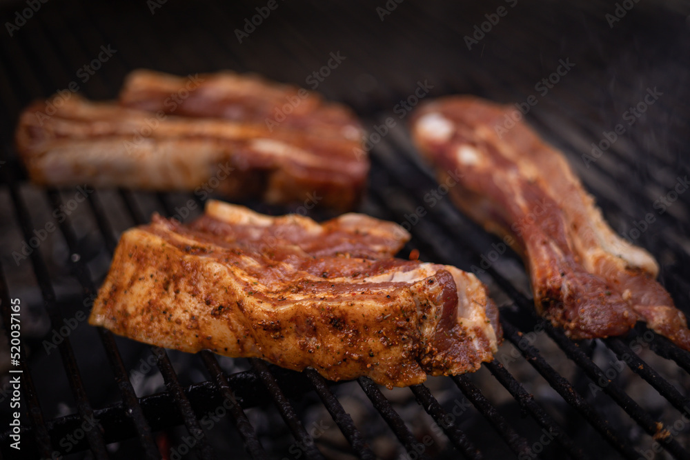 barbecue grill with meat and vegetables