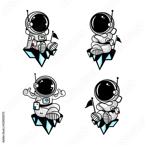 vector illustration of cartoon child astronaut holding a baby bottle with various styles