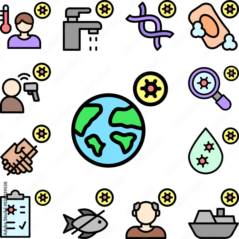World, Earth, coronavirus icon in a collection with other items World, Earth, coronavirus icon in a collection with other items