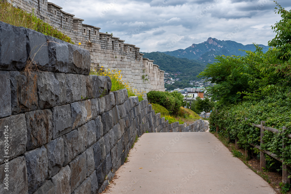Seoul City Wall fortress protecting capital of South Korea
