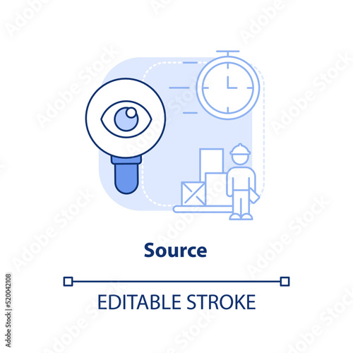 Source light blue concept icon. Find vendors. Component of supply chain management abstract idea thin line illustration. Isolated outline drawing. Editable stroke. Arial, Myriad Pro-Bold fonts used