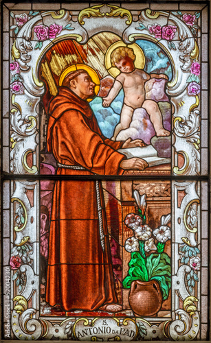 MATERA, ITALY - MARCH 7, 2022: The St. Anthony of Padua in the baroque staine...