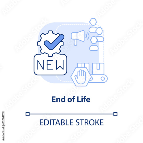 End of life light blue concept icon. Replacement. Stage of product lifecycle abstract idea thin line illustration. Isolated outline drawing. Editable stroke. Arial, Myriad Pro-Bold fonts used