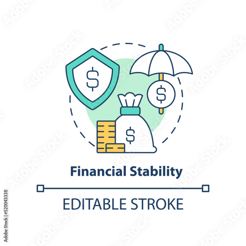 Financial stability concept icon. Organizational culture characteristic abstract idea thin line illustration. Insurance. Isolated outline drawing. Editable stroke. Arial, Myriad Pro-Bold fonts used