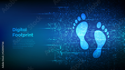 Digital footprint background made with binary code. Digital Signature. Computer identity. Biometric information protection. Personal web track. Matrix background with digits 1.0. Vector Illustration.