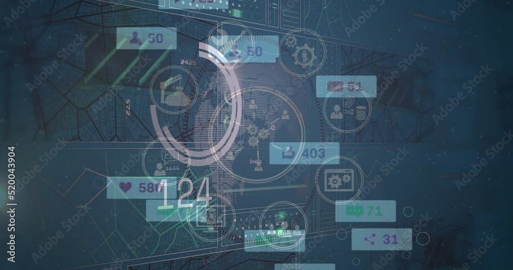 Animation of tech icons and social media reactions over diverse data Animation of tech icons and social media reactions over diverse data