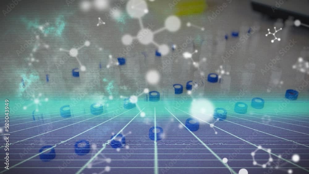 Animation of molecules over samples in laboratory Animation of molecules over samples in laboratory