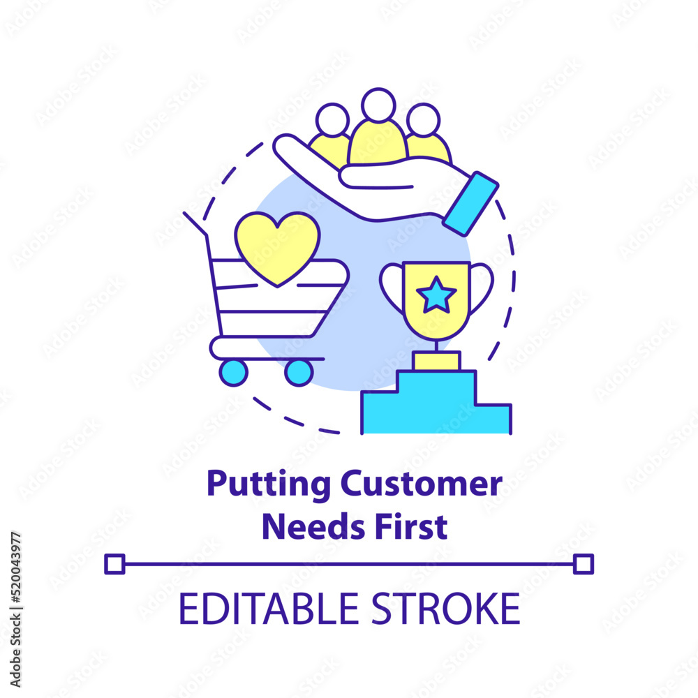 Putting customer needs first concept icon. Ethical behavior abstract idea thin line illustration. Customer-first culture. Isolated outline drawing. Editable stroke. Arial, Myriad Pro-Bold fonts used