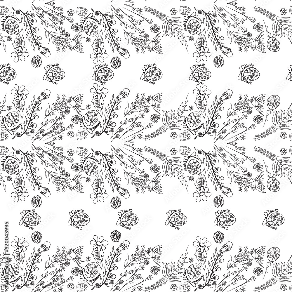 black and white floral print seamless repeat pattern