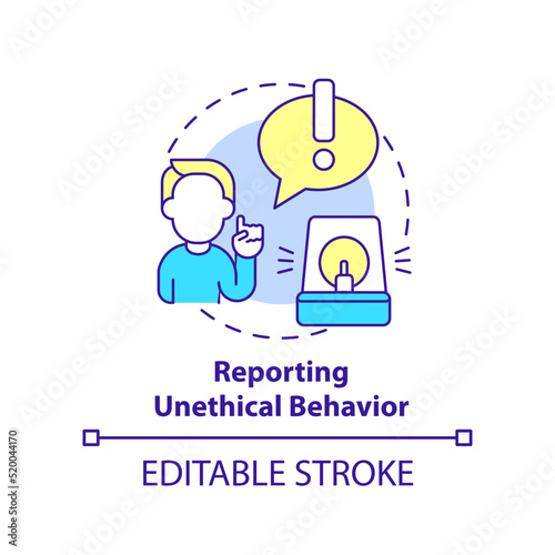 Reporting unethical behavior concept icon. Ethics in customer dealings abstract idea thin line illustration. Violations. Isolated outline drawing. Editable stroke. Arial, Myriad Pro-Bold fonts used