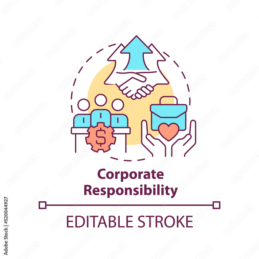 Corporate responsibility concept icon. Type of CSR abstract idea thin line illustration. Corporation accountability. Isolated outline drawing. Editable stroke. Arial, Myriad Pro-Bold fonts used