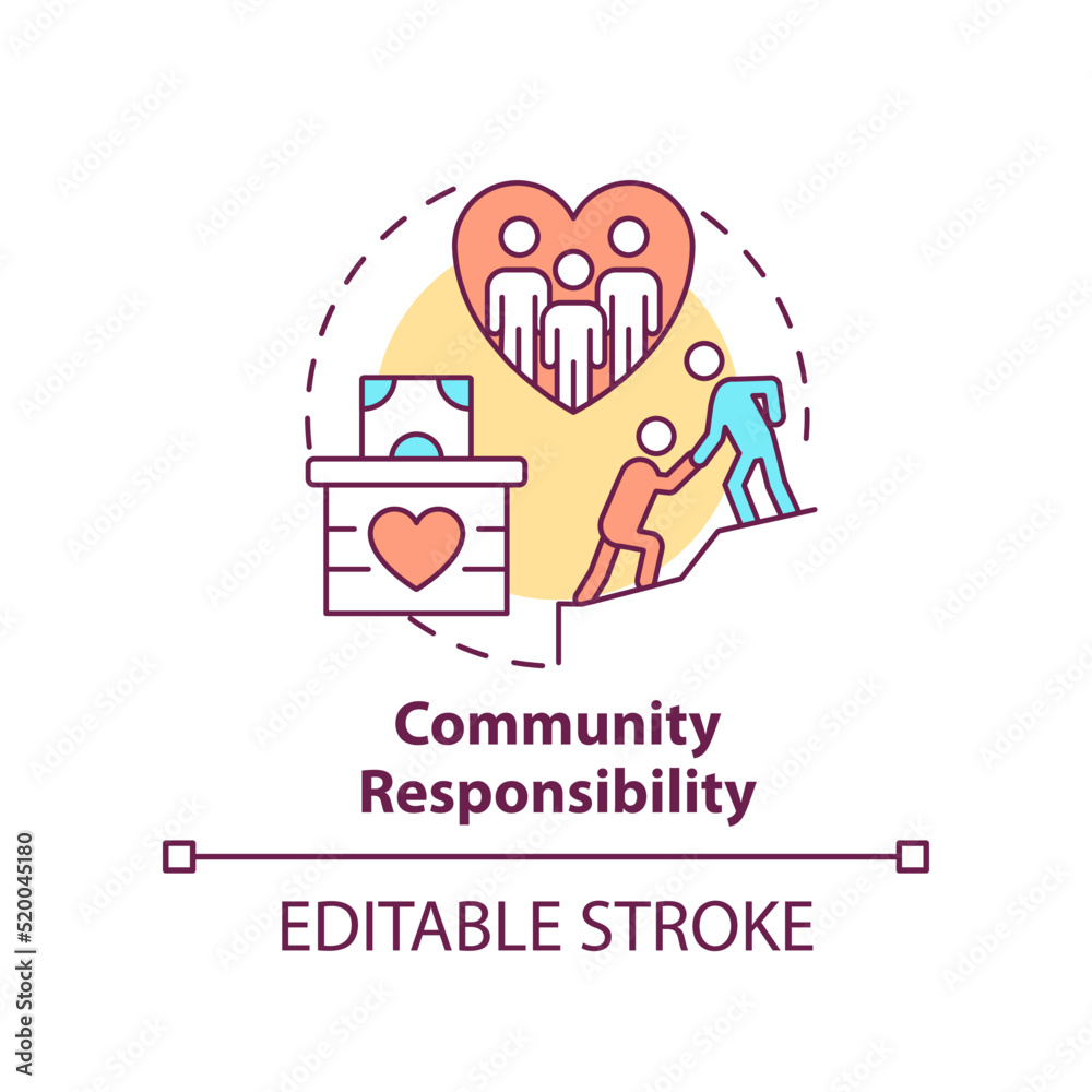 Obraz premium Community responsibility concept icon. Type of CSR abstract idea thin line illustration. Positive work environment. Isolated outline drawing. Editable stroke. Arial, Myriad Pro-Bold fonts used