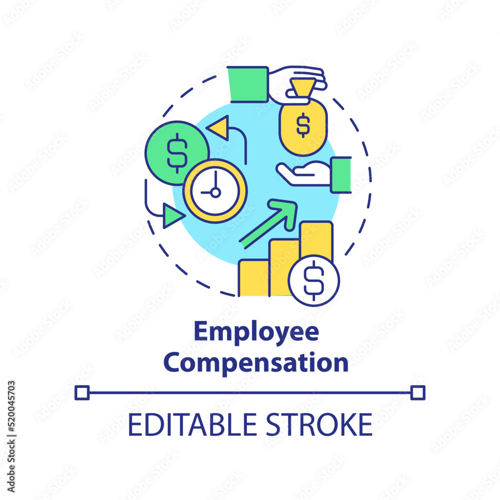 Employee compensation concept icon. Ethical company behavior abstract idea thin line illustration. Wages and benefits. Isolated outline drawing. Editable stroke. Arial, Myriad Pro-Bold fonts used Employee compensation concept icon. Ethical company behavior abstract idea thin line illustration. Wages and benefits. Isolated outline drawing. Editable stroke. Arial, Myriad Pro-Bold fonts used