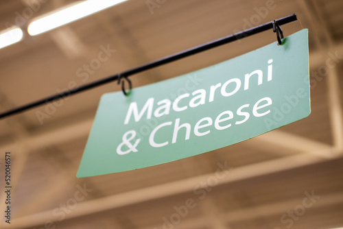 The macaroni and cheese sign in a supermarket