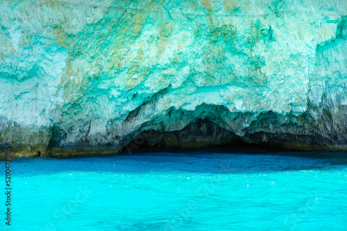 Blue caves in Zakynthos Ionian sea greek island in Greece, cave entrance